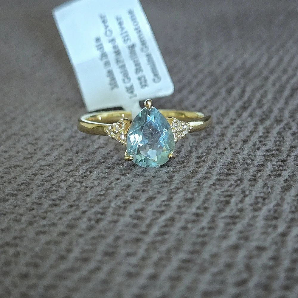 Shivam Green💚 Flourite Teardrop💧 with White Topaz Ring💍 - NWT - Picture 13 of 16